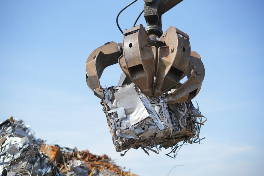 A large metal object flying through the air